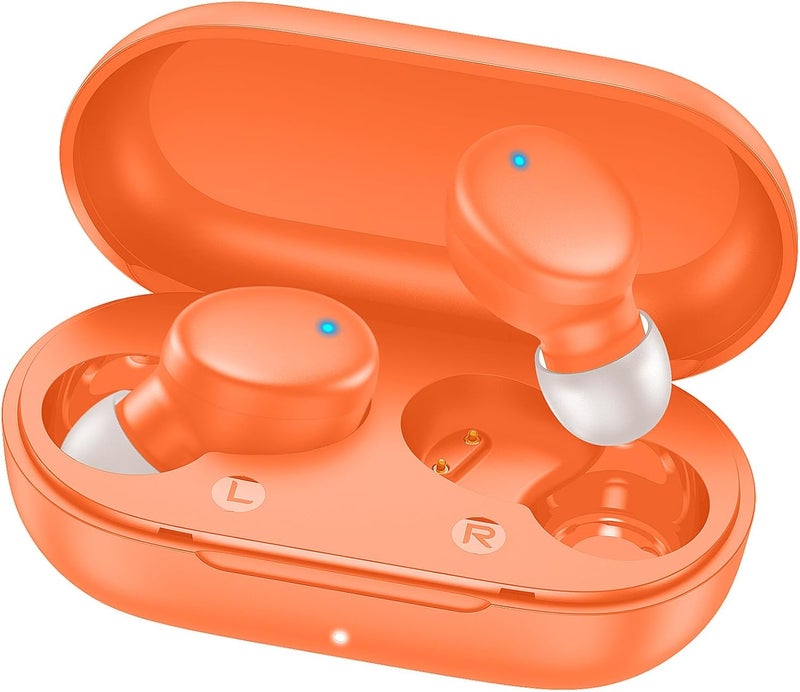MOZOTER S8 Mini Wireless Earbuds Bluetooth 5.3 in Ear Light-Weight Headphones,60Hrs Playtime Ear Buds with Charging Case,Bluetooth Headsets,Premium Sound with Deep Bass for Sport-Orange - Image 1
